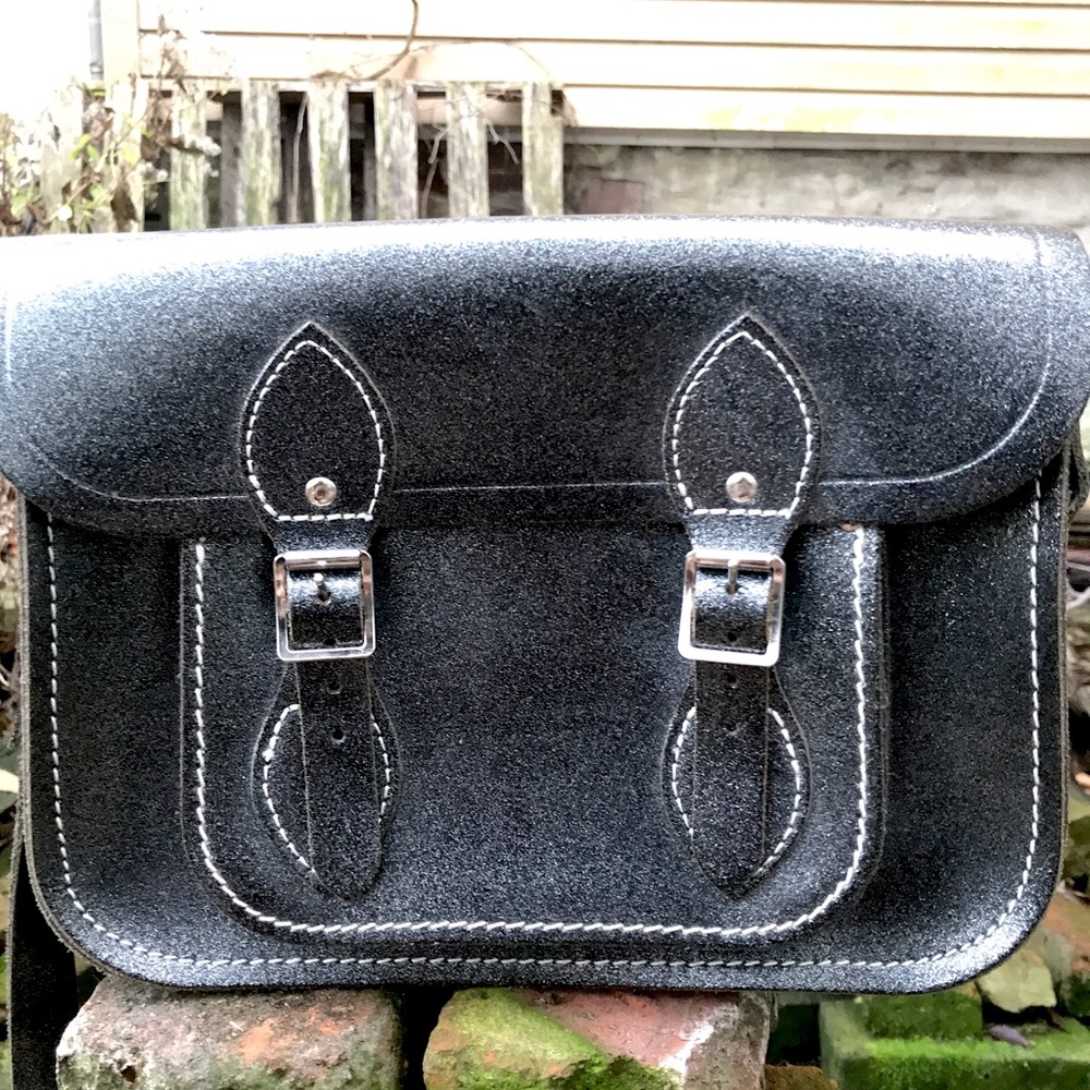 11in Black Glitter Cambridge Satchel Co. Crossbody